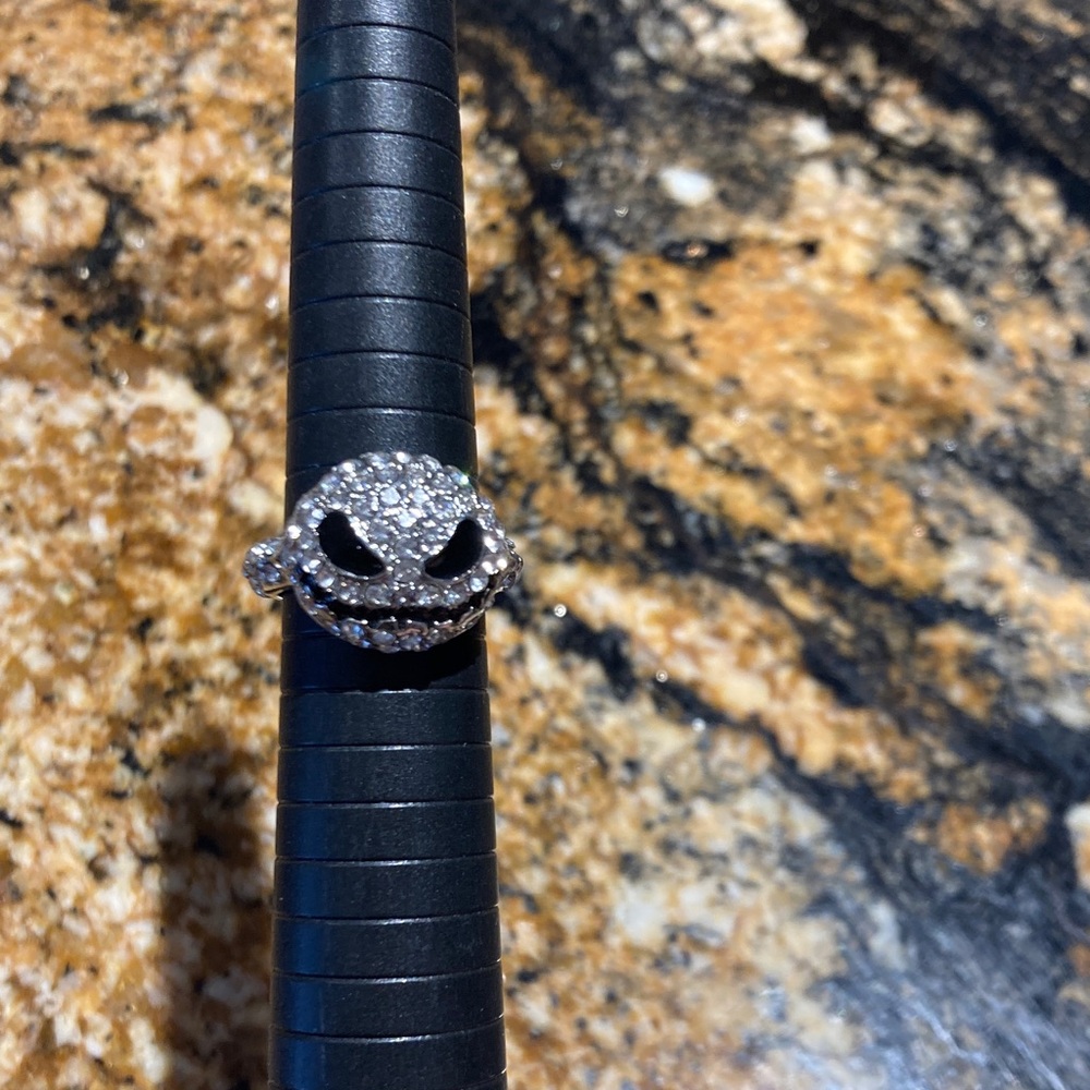 Jack Skellington pave Silver tone Black Women's Ring 7.5 Nightmare b4 Christmas